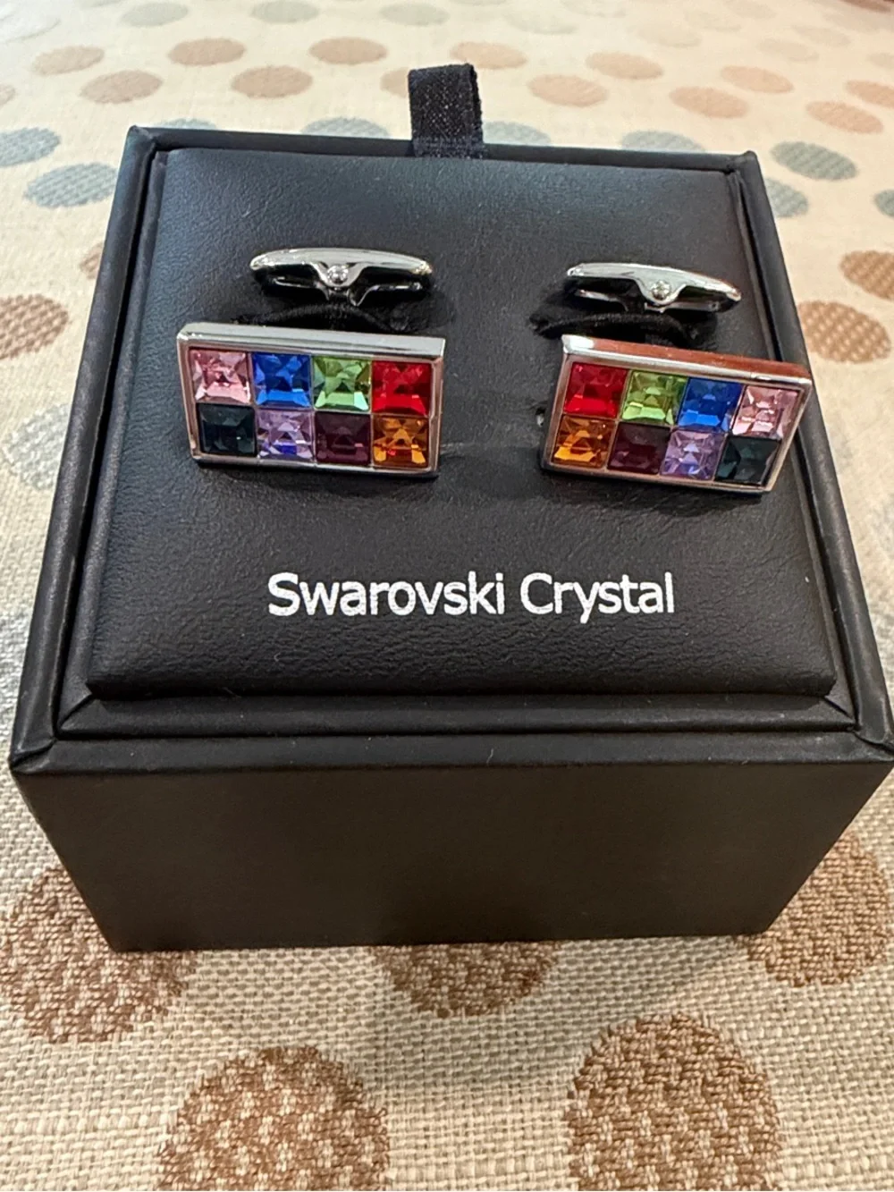 M&S Swarovski Multicolor Platinum-Plated Crystal Grid Cufflinks